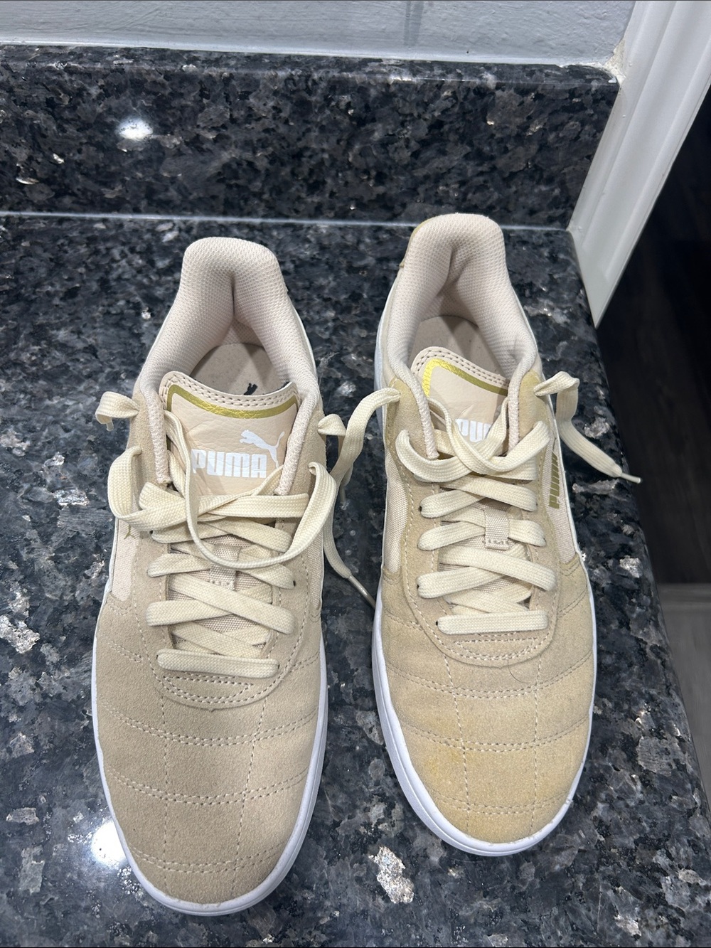 Puma Beige Suede Low-Top Sneakers